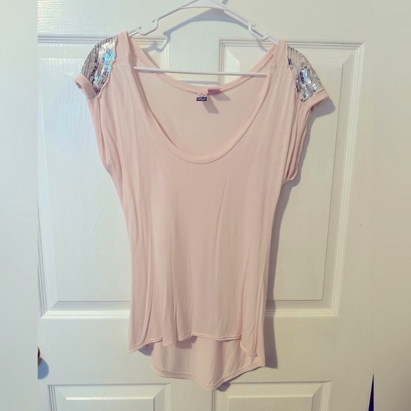 Love on a Hanger Light Pink Top with Sequin Shoulders - Picture 1 of 3